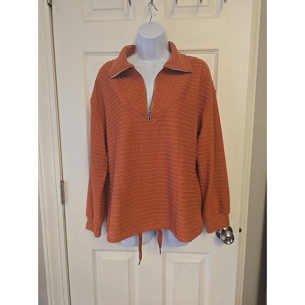 NWT! BTFBM burnet orange Ribbed Sweater Top Size Small Zip Down And Tie Bottom